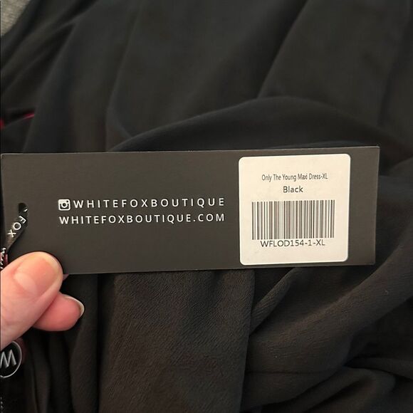 NWT White Fox Only the Young black maxi dress XL pink lace trim - Picture 6 of 8